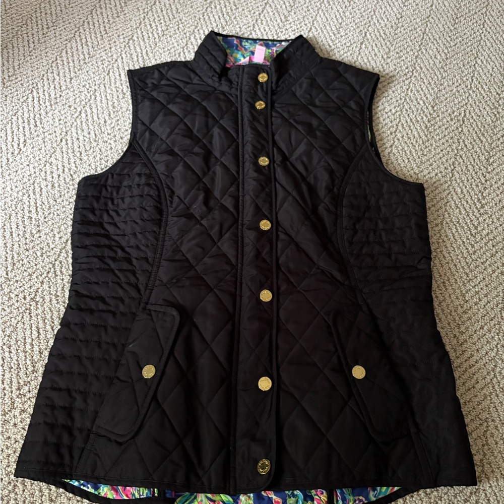 Lilly Pulitzer Black Quilted Vest with Gold Accents